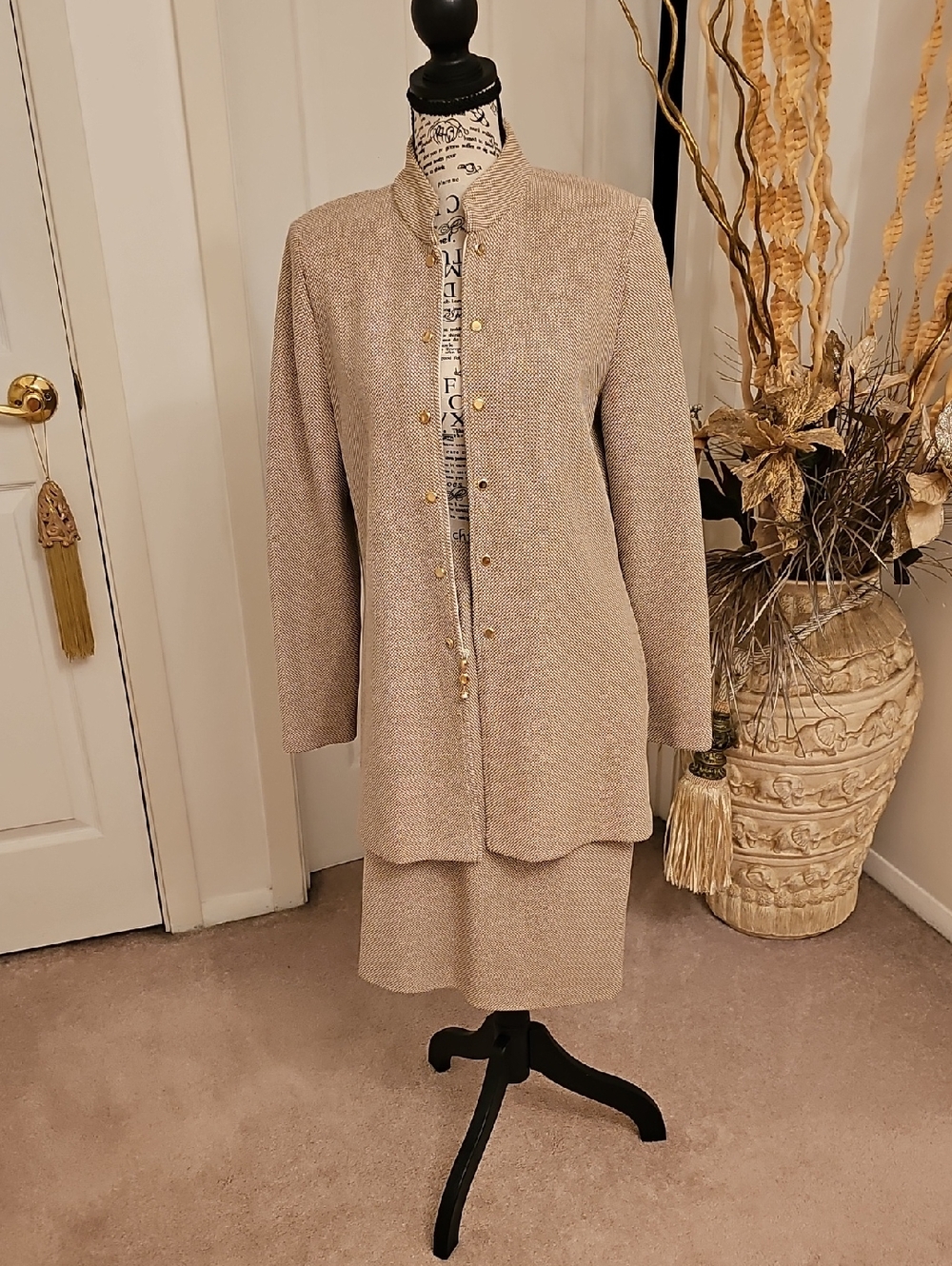 St. John Cream Knit Jacket with Gold Buttons